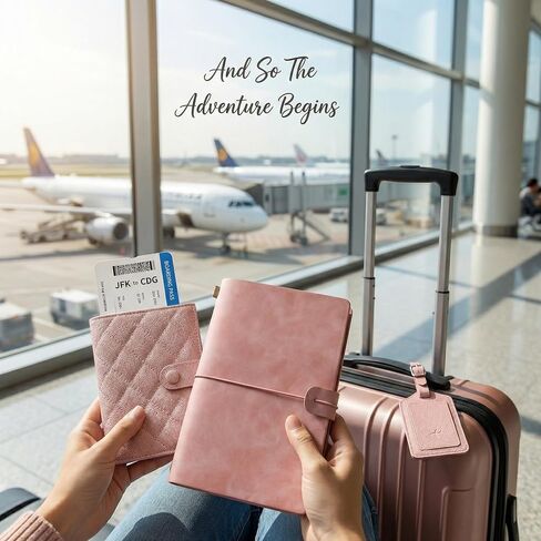 Passport Holder and Luggage Tag Set, Retirement Gifts for Women, Travel Document Organizer with Journal Notebook, Cute Pink Cruise Essentials Gift Box in Saudi Arabia