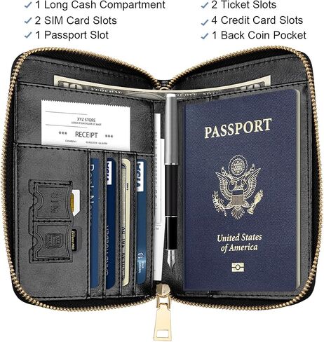 Passport Holder Cover Wallet with Zipper Personalized Initial Letter J Rose Flower RFID Blocking Travel Wallets Credit Cards Holder for Women, Gift for Wife and Girlfriend,J in Saudi Arabia