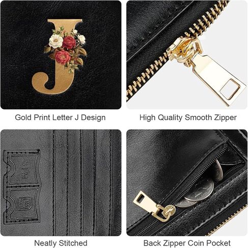 Passport Holder Cover Wallet with Zipper Personalized Initial Letter J Rose Flower RFID Blocking Travel Wallets Credit Cards Holder for Women, Gift for Wife and Girlfriend,J in Saudi Arabia