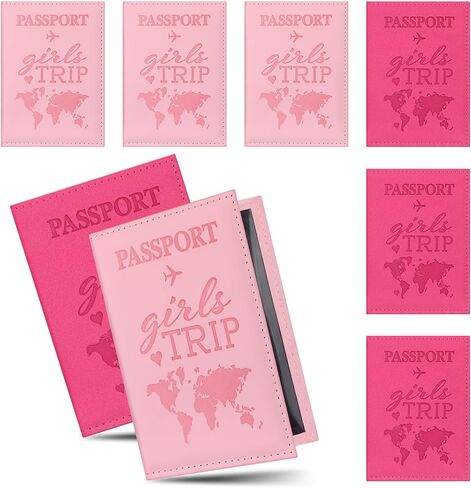 Sadnyy 6 Pcs Girls Trip Gifts Favors Girls Trip Passport Holder Pink Passport Cover Travel Item Essentials for Women Bestie Friendship Gifts Wedding Bachelorette Valentine Day Party Favors in Kuwait