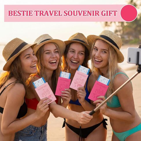 Sadnyy 6 Pcs Girls Trip Gifts Favors Girls Trip Passport Holder Pink Passport Cover Travel Item Essentials for Women Bestie Friendship Gifts Wedding Bachelorette Valentine Day Party Favors in Kuwait
