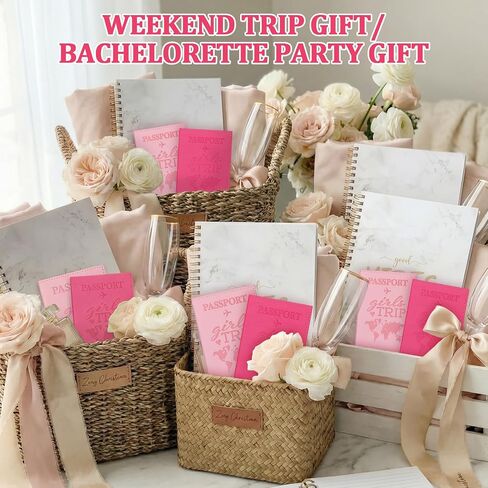 Sadnyy 6 Pcs Girls Trip Gifts Favors Girls Trip Passport Holder Pink Passport Cover Travel Item Essentials for Women Bestie Friendship Gifts Wedding Bachelorette Valentine Day Party Favors in Kuwait