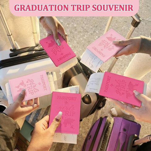 Sadnyy 6 Pcs Girls Trip Gifts Favors Girls Trip Passport Holder Pink Passport Cover Travel Item Essentials for Women Bestie Friendship Gifts Wedding Bachelorette Valentine Day Party Favors in Kuwait