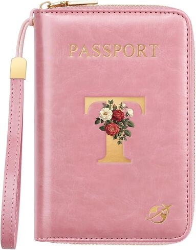 Passport Holder Cover Wallet with Zipper Personalized Initial Letter J Rose Flower RFID Blocking Travel Wallets Credit Cards Holder for Women, Gift for Wife and Girlfriend,J in Saudi Arabia