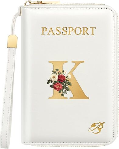 Passport Holder Cover Wallet with Zipper Personalized Initial Letter J Rose Flower RFID Blocking Travel Wallets Credit Cards Holder for Women, Gift for Wife and Girlfriend,J in Saudi Arabia