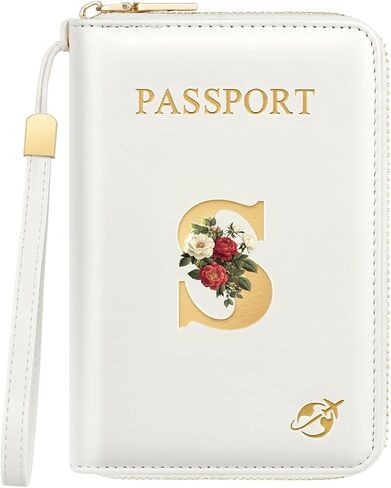 Passport Holder Cover Wallet with Zipper Personalized Initial Letter J Rose Flower RFID Blocking Travel Wallets Credit Cards Holder for Women, Gift for Wife and Girlfriend,J in Saudi Arabia