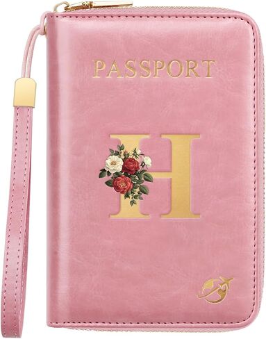Passport Holder Cover Wallet with Zipper Personalized Initial Letter J Rose Flower RFID Blocking Travel Wallets Credit Cards Holder for Women, Gift for Wife and Girlfriend,J in Saudi Arabia