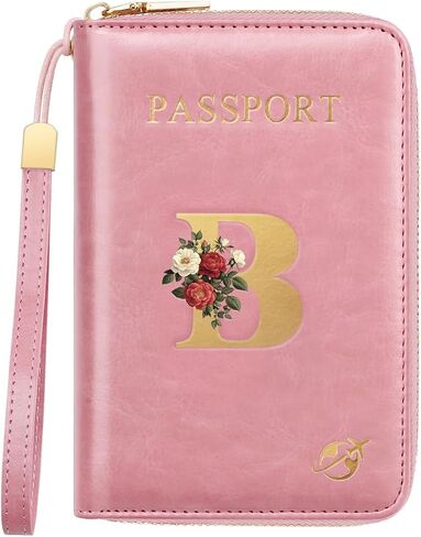 Passport Holder Cover Wallet with Zipper Personalized Initial Letter J Rose Flower RFID Blocking Travel Wallets Credit Cards Holder for Women, Gift for Wife and Girlfriend,J in Saudi Arabia