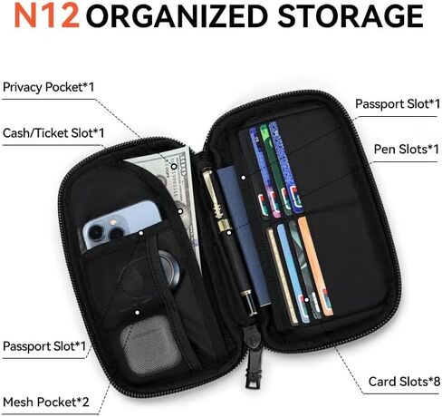 Reeyee N12 passport holder for travel family, Passport Wallet Women Men,Travel Document Organizer with Wrist Strap,840d cordura,cash wallet,RFID Blocking Travel Document Case,Cover Case Waterproof Bag in Saudi Arabia