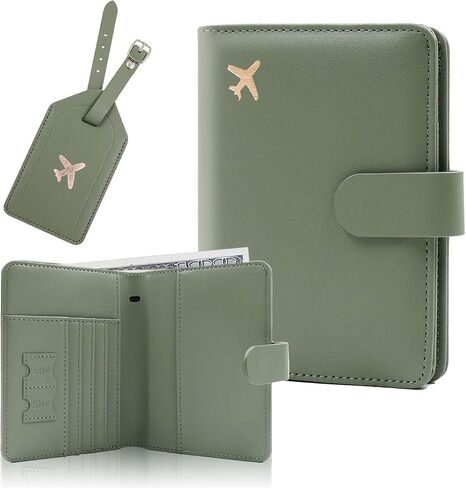 Melsbrinna Rfid Passport Holder for Travel women/Men Set Travel Suitcase Tag, Cute Passport Wallet Rfid Blocking Card Slots, Rfid Passport Cover/CaseTravel Wallet (A-mossgreen) in Saudi Arabia