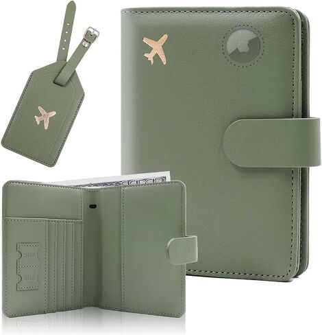 Melsbrinna Rfid Passport Holder for Travel women/Men Set Travel Suitcase Tag, Cute Passport Wallet Rfid Blocking Card Slots, Rfid Passport Cover/CaseTravel Wallet (A-mossgreen) in Saudi Arabia