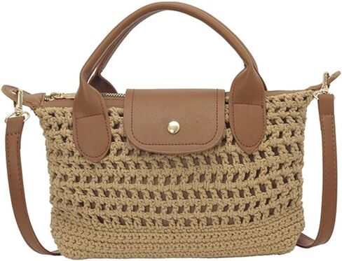 Crochet Crossbody Bags for Women Summer Beach Handbag Small Woven Tote Purse with Leather Top Handle in Saudi Arabia
