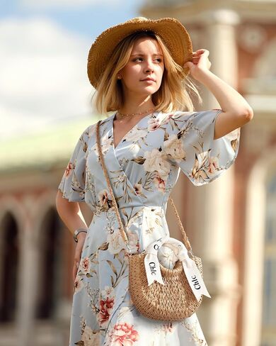 Straw Bag - Cute Woven Straw Purse, Beach Bags for Women Vacation & Daily Use, Handbag or Crossbody Summer Purse with Ribbon in Kuwait