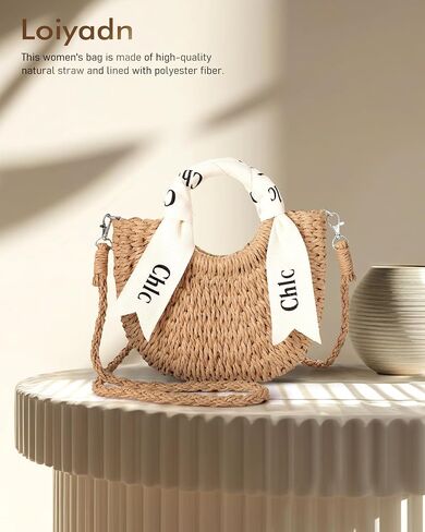 Straw Bag - Cute Woven Straw Purse, Beach Bags for Women Vacation & Daily Use, Handbag or Crossbody Summer Purse with Ribbon in Kuwait
