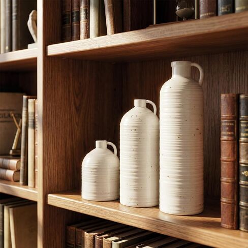 Firehold Ceramic Vase Set of 3, Rustic Home Decor Vases for Modern Farmhouse, White Boho Flower Vases for Shelf, Mantel, Table Decor, Small Decorative Vase for Dried Flowers & Pampas Grass in Kuwait