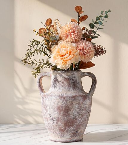 Ceramic Flower Vase Home Decor, 9 in Farmhouse Table Vase Retro Vintage Living Room Kitchen Bedroom Decoration Pottery Decorative Vases for Flowers Shelf Office Coffee Desk Dining Entryway, Rustic in Saudi Arabia