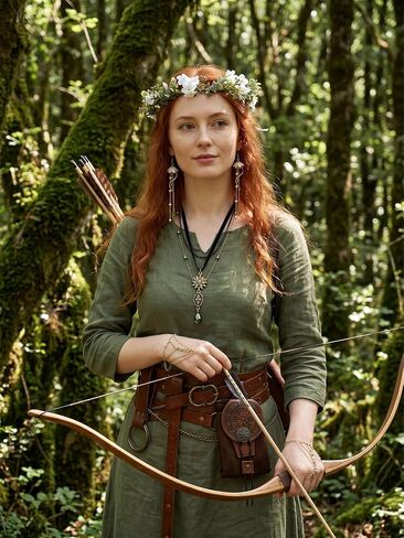 8pcs Renaissance Costume Accessories Set for Women, Elven Fairy Jewelry with Flower Headpiece, Viking Medieval Leather Belt Pouch Ren Faire Accessories Costumes for Halloween Cosplay in Saudi Arabia