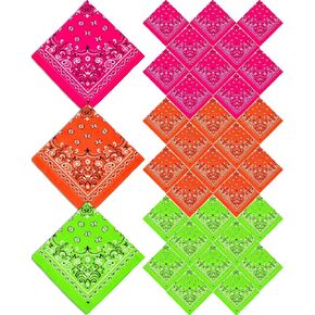 HunnmingRe 12-90 قطعة نيون بيزلي باندانا للجنسين رعاة البقر عصابات 22 بوصة مناديل مبتكرة لأزياء الحفلات الغربية in Kuwait