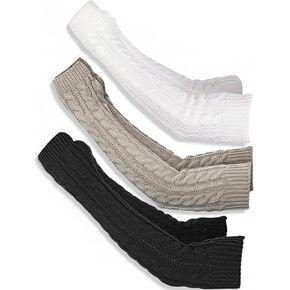 3 Pairs Arm Warmers for Women Men, Long Fingerless Gloves with Thumb Hole, Winter Cable Knit Y2K Arm Sleeves, Soft Stretchy Wrist Warmers, Thermal Arms Covers (Black, White, Grey) in Kuwait
