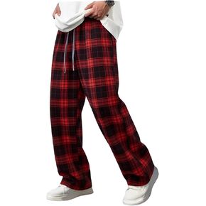 Men Pajama Pants Plaid Elastic Waist Drawstring Lounge Sports Pajamas Trousers Baggy Casual Sleep Bottoms in Saudi Arabia