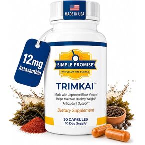 Simple Promise TrimKai - Japanese Black Vinegar Capsules for Metabolism Support - with Astaxanthin 12mg, Seaweed & Black Pepper Extract - Plant-Based Formula - 30 Capsules in Saudi Arabia