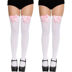 2 Pairs of White Black Stockings with Bow Thigh High Stockings Thigh High Socks for Women Halloween Costume in Saudi Arabia