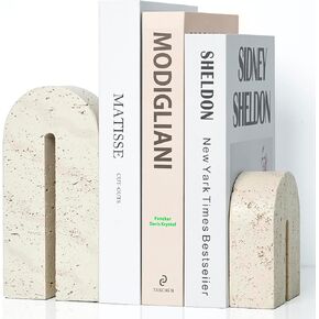 BOHDK Book Ends for Shelves, Resin Heavy Duty Decorative Bookends, Retro Arch Book Holder for Heavy Books, Imitation Travertine Book Stopper for Home Decor, Study, Bookshelf, Desktop, Set of Two in Saudi Arabia