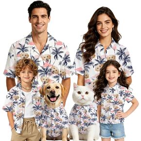 Custom Hawaiian Shirt for Women Men Personalized Dog Short Sleeve Hawaiian Button Down Shirt&Shorts with Face in Saudi Arabia