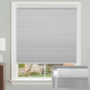 No Drill Cellular Shades, Cream 32" W x 64" H Cordless Blackout Pull Down Pleated Honeycomb Blind Thermal Insulated Easy Install for Indoor Window Bedroom Living Room Kitchen in Saudi Arabia