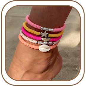 Anklet Bracelets for Women Boho Beaded Layered Ankle Bracelets Stack Summer Beach Waterproof Jewelry in Saudi Arabia