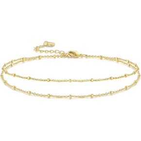 14K Gold Anklets for Women 14K Gold Ankle Bracelets for Women Gold Anklet Bracelets for Womens Layered Design for Natural Depth Layered Anklets for Womens 9.4in+1.6in in Saudi Arabia