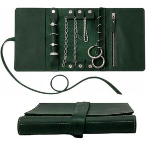 Leather Jewelry Roll – Genuine Leather Jewelry Storage Case with Strap Closure, Compact Jewelry Holder for Rings, Earrings & Necklaces, Travel Jewelry Organizer (Jewelry Not Included), Green in Saudi Arabia