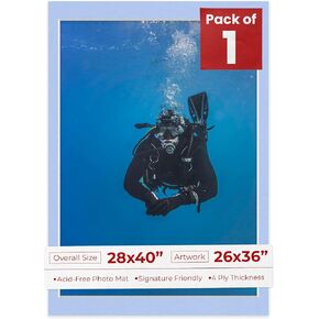 28x40 Mat Bevel Cut for 26x36 Photos - Acid Free Fresh Linen Canvas Precut Matboard With Backing Board and Crystal Clear, Self Seal Photo Mat Bag - For Pictures, Photos, Framing - 4-ply Thickness in Saudi Arabia
