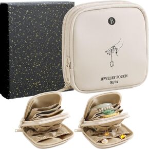 tianzong Small Travel Jewelry Case, Gift for Women, Tangle-Free Jewelry Pouch Bag with Gift Box, Waterproof PU Jewelry Organizer for Valuables (Beige, Double Zipper) in Saudi Arabia