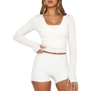 Waitfairy Yoga Pilates Wrap Top Women, Long Sleeve Soft Ballet Wrap Top Workout Sets for Women Reversible Pilates Cover Up in Saudi Arabia