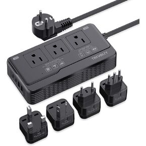 2000W Voltage Converter US to Europe for Hair Dryers, 7-in-1 220V to 110V Converter for European Travel with 3 AC/2 USBA/2 USBC Ports, Universal Power Converter Adapter Combo with EU/UK/IT/AU Plug in Saudi Arabia