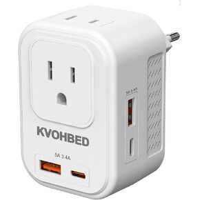 Voltage Converter US to Europe Travel: 220V to 110V Converter for European Country, Adapter with Fast Charging 2 USB A&2 Type C Worldwide Power Converter Adapter Combo for Germ, France, Italy, etc in Saudi Arabia
