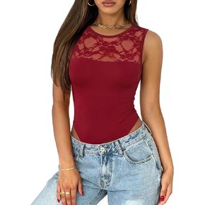 Saslax Women's Lace Bodysuit Crew Neck Short Sleeve Sheer Sexy Slim Fit Going Out Top for Concert Date Night Club in Saudi Arabia