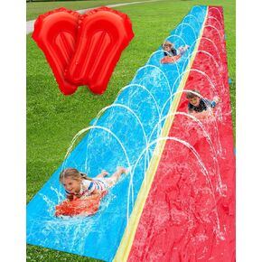Spring Water 40ft Slip and Water Slide for Kids Backyard, Extra Long 2 Lanes Slip n Water Slide with Sprinkler, Gaint Water Slides with 2 Inflatable Bodyboards Outdoor Fun Summer Water Toys in Saudi Arabia