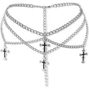 Cross Waist Chain Belt - Punk Gothic Crossover Body Belly Chains Tassel for Women Girl (Silver) (cross3) (Cross 1) in Saudi Arabia