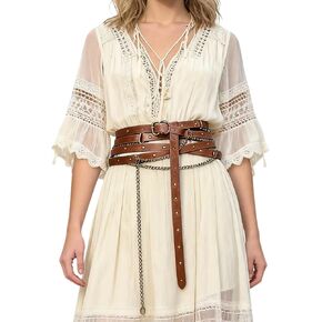 Medieval Belt Women, Leather Renaissance Belt Women, Retro Adjustable Thin Metal Chain Belts for Dress, Party, Festival, Cosplay (Brown) in Saudi Arabia