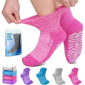 Non-Slip Diabetic Socks for Men Women, Non Skid Socks for Elderly with Silicone Grips, Neuropathy Socks for Swollen Feet & Edema (4 Pairs) in Saudi Arabia