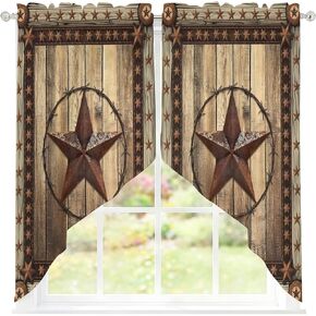 Western Farmhouse Swag Curtains 36 Inch Length 2 Panels Set,Primitive Rustic Country Retro Texas Star Semi-Sheer Curtain Drapes Rod Pocket Valance For Kitchen,Living Room,Bedroom,Cafe Window 56"Wx36"L in Saudi Arabia
