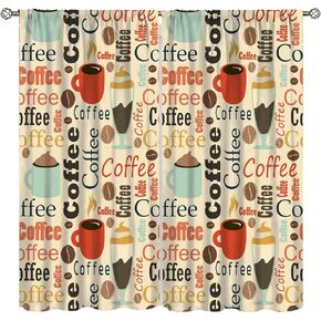 Coffee Kitchen Curtains, Coffee Kitchen Decor, Coffee Curtains for Kitchen, Rod Pocket Vintage Rustic Drink Dessert Cafe Bean Latte Window Treatment Drapes Fabric Set 2 Panels 42 x 45 Inch in Saudi Arabia