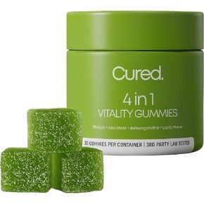 Cured 4 in 1 Gummies for Vitality with Pure Himalayan Shilajit for Men & Women, Lions Mane Mushroom, and Sea Moss Ashwagandha Supplements | Vegan & Non-GMO Neuropathy Supplements | Made in America in Saudi Arabia