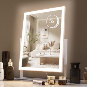 HIEEY Lighted Makeup Mirror, 17.3" x 13" Hollywood Vanity Mirror with Lights, Three Color Lighting Modes, and 5X Magnification Mirror, Smart Touch Control, 360°Rotation (White,Gift Box) in Saudi Arabia