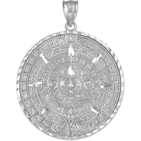 Claddagh Gold .925 Serling Silver Round Aztec Mayan Calendar Charm Pendant Necklace - Choice of Size in Kuwait