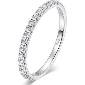 WES Lab Grown Diamond Wedding Bands - 925 Sterling Silver Hypoallergenic Half Eternity 1.5mm Total 0.3ct Round Stackable Lab Grown Diamond Engagement Rings for Women, Size 4-11 in Saudi Arabia