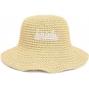 Bride Straw Bucket Hat Bridal Beach Hat Bachelorette Accessory Foldable Headwear Bach Party Decorations Wedding Cap Travel in Saudi Arabia