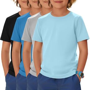 Yooo's Vivi 4 Pack Boys' UPF 50+ Rash Guard Swim Shirts Quick Dry Short Sleeve Crew Neck Tops Sun Protection Summer Tees in Kuwait